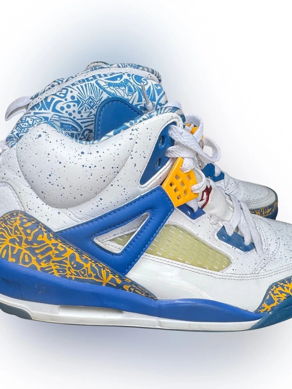 Jordan Spizike Do The Right Thing White Blue Gold High Top Sneaker 315371-162